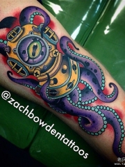 大臂欧美new school潜水章鱼纹身图案