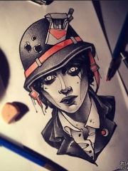 欧美school暗黑系人像纹身图案手稿