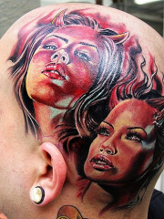 头部恶魔女郎肖像纹身图案