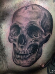 胸部欧美school黑灰骷髅纹身图案