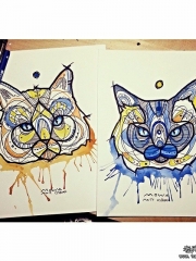 欧美school泼墨猫头鹰纹身图案手稿