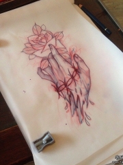 欧美school手玫瑰纹身图案手稿