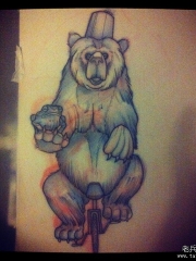 欧美school狗熊纹身图案手稿