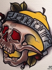 欧美school骷髅纹身图案手稿