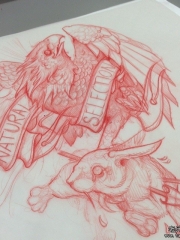 欧美school老鹰兔子图案纹身图案手稿