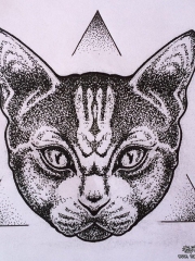 欧美school猫几何点刺纹身图案手稿