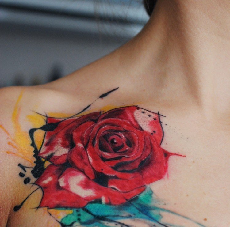 美女超喜爱的水彩泼墨纹身小花朵图案