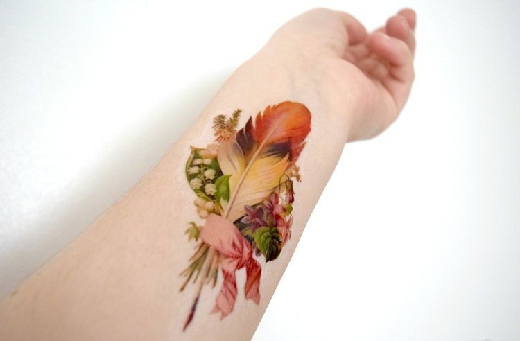 手臂纹身水彩女神纹身小清新植物纹身小花朵纹身图案