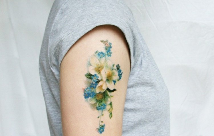 手臂纹身水彩女神纹身小清新植物纹身小花朵纹身图案
