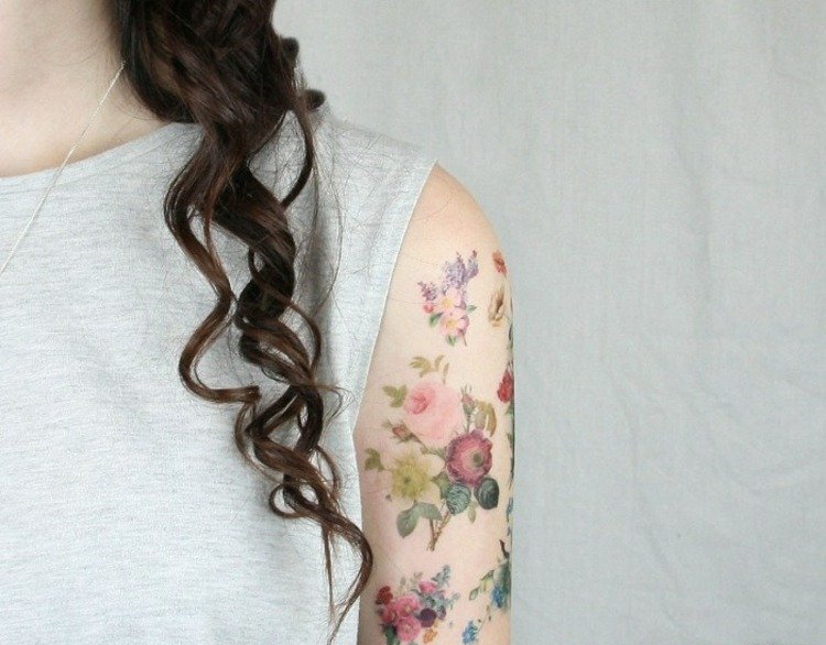 手臂纹身水彩女神纹身小清新植物纹身小花朵纹身图案