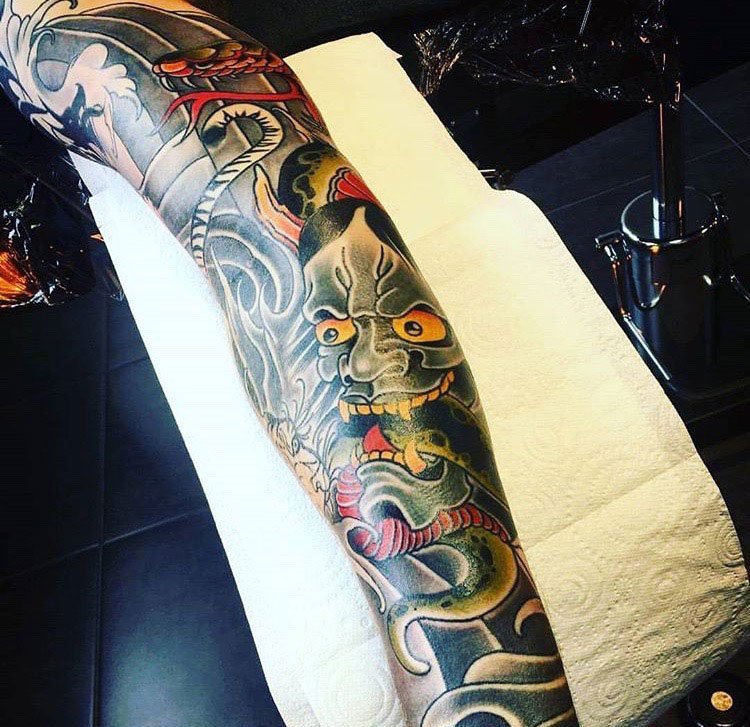 22款黑灰色的欧美满臂纹身时尚花臂纹身图案