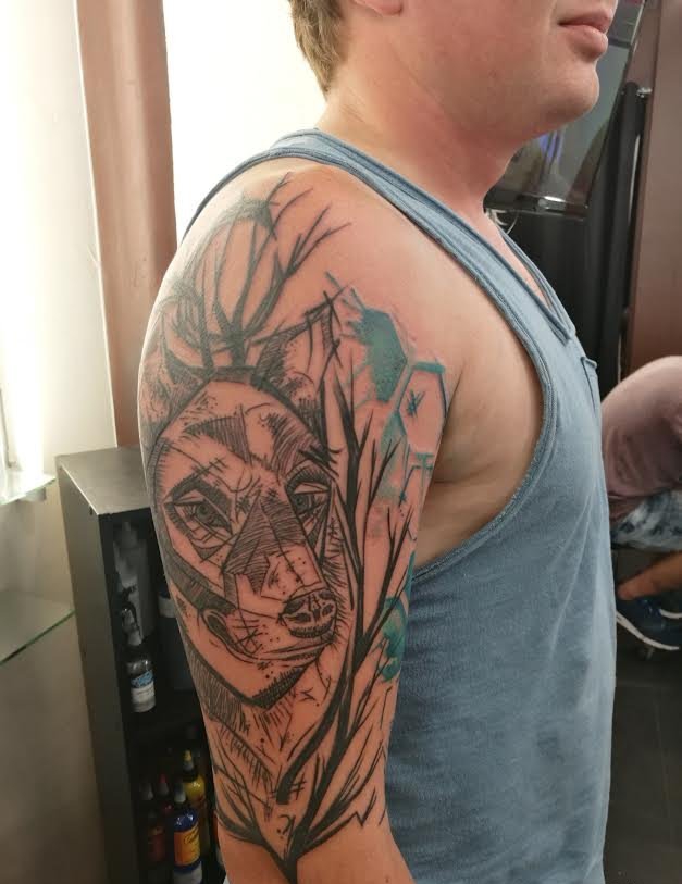 黑色粗线条纹身动物简易纹身素描彩色涂鸦纹身图案