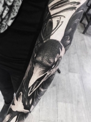 手臂欧美风黑灰乌鸦纹身图案