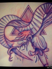 欧美school蛇匕首纹身图案手稿