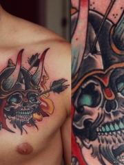 胸部鬼武士欧美school纹身图案