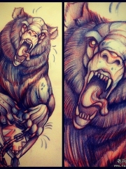 欧美school熊纹身图案手稿