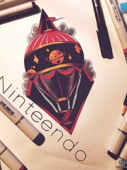 school卡通热气球纹身图案手稿