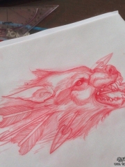 欧美狼头箭school纹身图案手稿