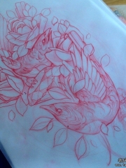 欧美school乌鸦花卉纹身图案手稿