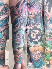 卡通电影千与千寻风格花臂纹身