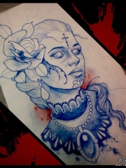 欧美school女郎和玫瑰纹身图案手稿