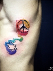 侧腰几何欧美泼墨纹身图案