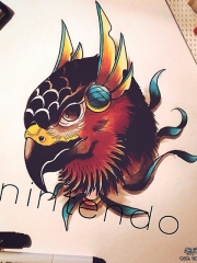 欧美school老鹰头像纹身图案手稿