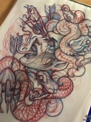 欧美school美杜莎纹身图案手稿