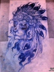 欧美school印第安狮子纹身图案手稿