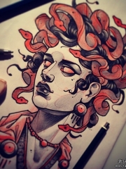 欧美美杜莎school纹身图案手稿