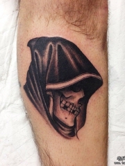 小腿欧美school骷髅黑灰纹身图案