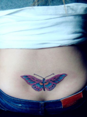 女性后腰蝴蝶纹身图案
