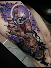 大腿school手几何眼球纹身图案