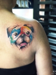 背部欧美泼墨狗头像纹身图案