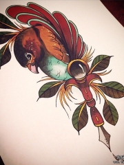 欧美school鸟树叶纹身图案手稿