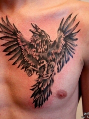 胸部school黑灰乌鸦纹身图案