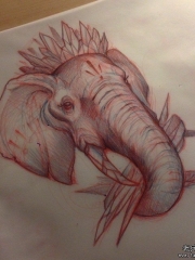 欧美大象头像纹身图案手稿