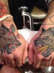 手背欧美狼头豹子纹身图案