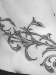 女性腰部个性藤蔓花刺青图案