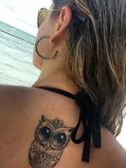 黑色几何元素纹身动物猫头鹰纹身图卡通纹身小图