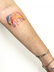 小臂欧美泼墨小清新大象纹身图案
