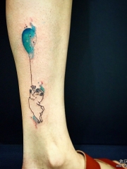 脚踝小清新狗泼墨气球纹身图案