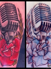 欧美school话筒玫瑰纹身图案