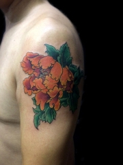 手臂国韵芳华牡丹花彩绘纹身
