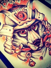 欧美school狼头武士纹身图案手稿