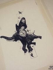 欧美大象蝴蝶个性纹身图案手稿