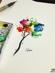 欧美泼墨彩色美丽的树纹身图案手稿