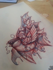 欧美school燕子蝙蝠纹身图案手稿