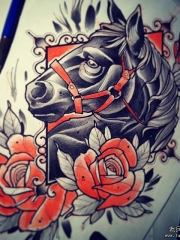 欧美school马玫瑰彩色纹身图案手稿