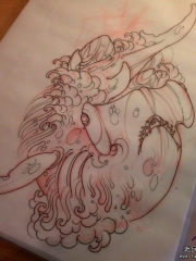 欧美school锤头鲨浪花纹身图案手稿